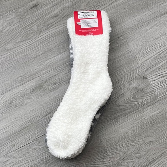 2 Pack of Charter Club Women's Butter Super Soft Fuzzy Crew Socks, Gray/White - Picture 3 of 7